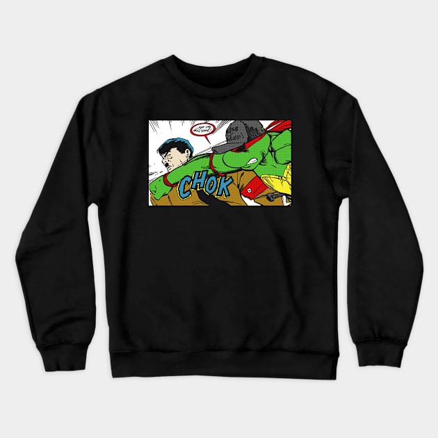 Raph punching Hitler (Black Tees) Crewneck Sweatshirt by swgpodcast